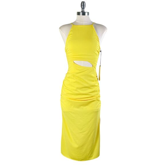 NSR Sleeveless Cutout Waist Midi Dress in Yellow - Picture 1 of 8